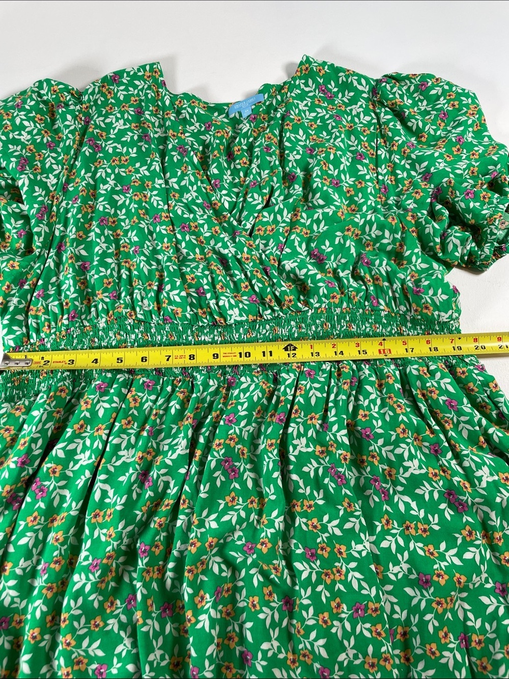 Draper James Green Floral V-Neck Smocked Midi Dress with Puff Sleeves - Size 3X - Picture 7 of 12